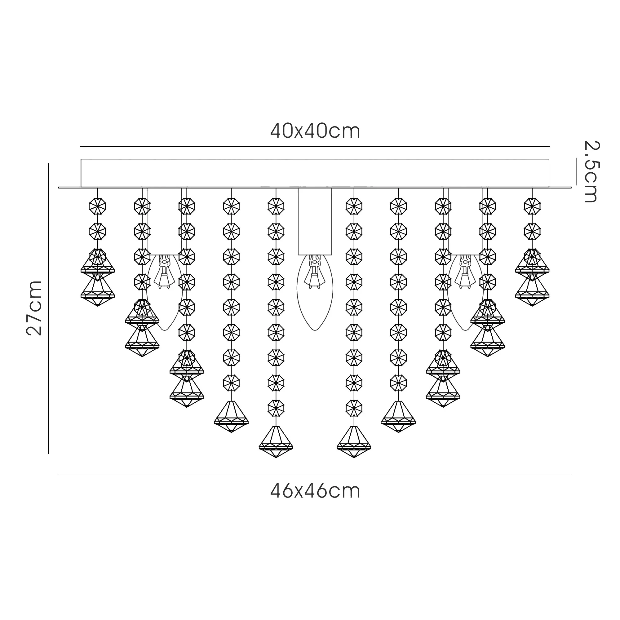 Acton Crystal Square Flush Ceiling 5 Light Polished Chrome D0146  Deco Acton